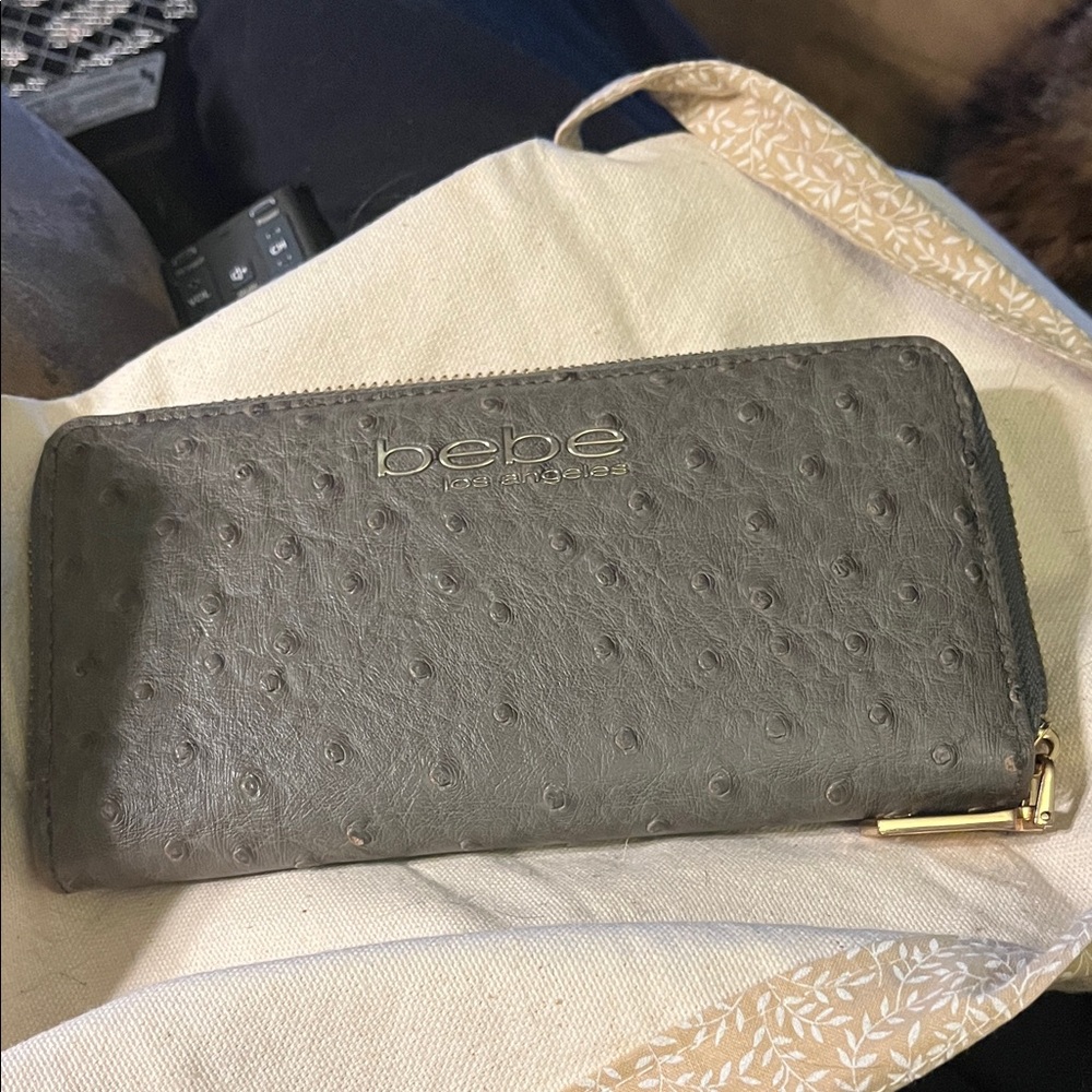 Bebe Charcoal Embossed Wallet with Gold Accent